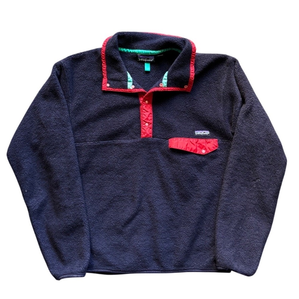 Vintage 90's Made In USA Patagonia Synchilla T Snap Fleece Navy Red Size M